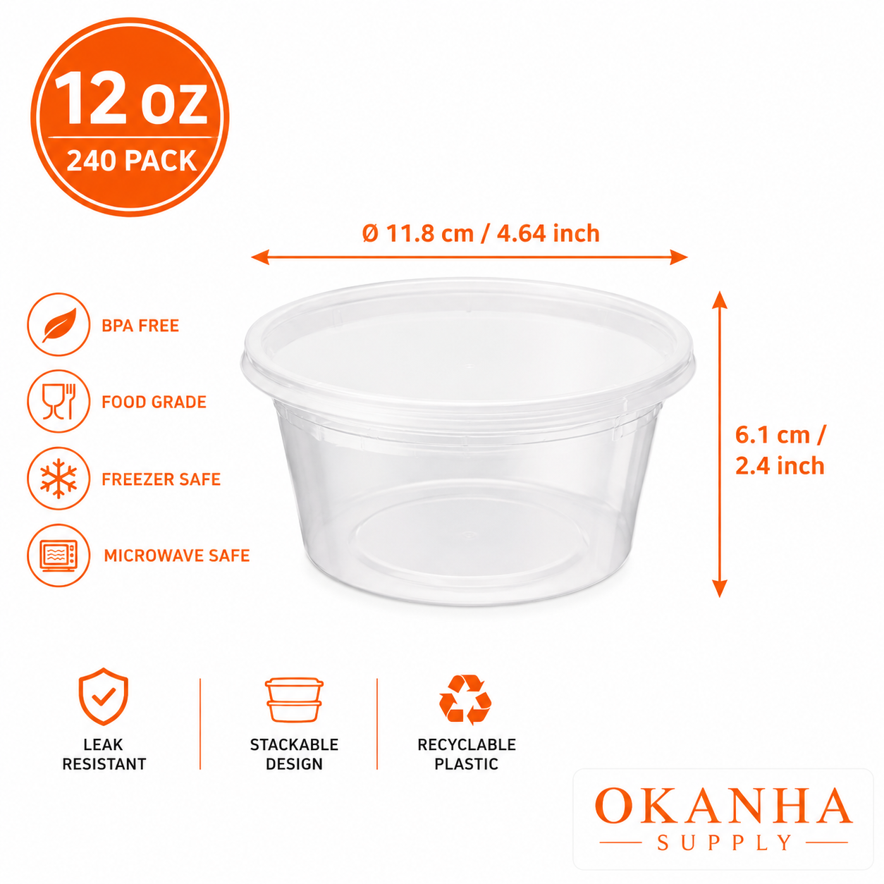 12 Oz Heavy Duty Round Deli Food Soup Containers w/ Lids BPA Free 240 Sets