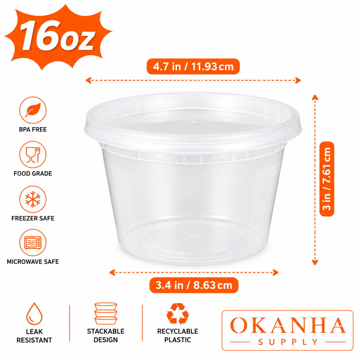 16 Oz Heavy Duty Round Deli Food Soup Containers w/ Lids BPA Free 240 Sets
