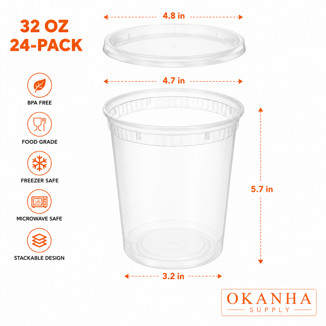 32 Oz Heavy Duty Round Deli Food Soup Containers w/ Lids BPA Free 240 Sets