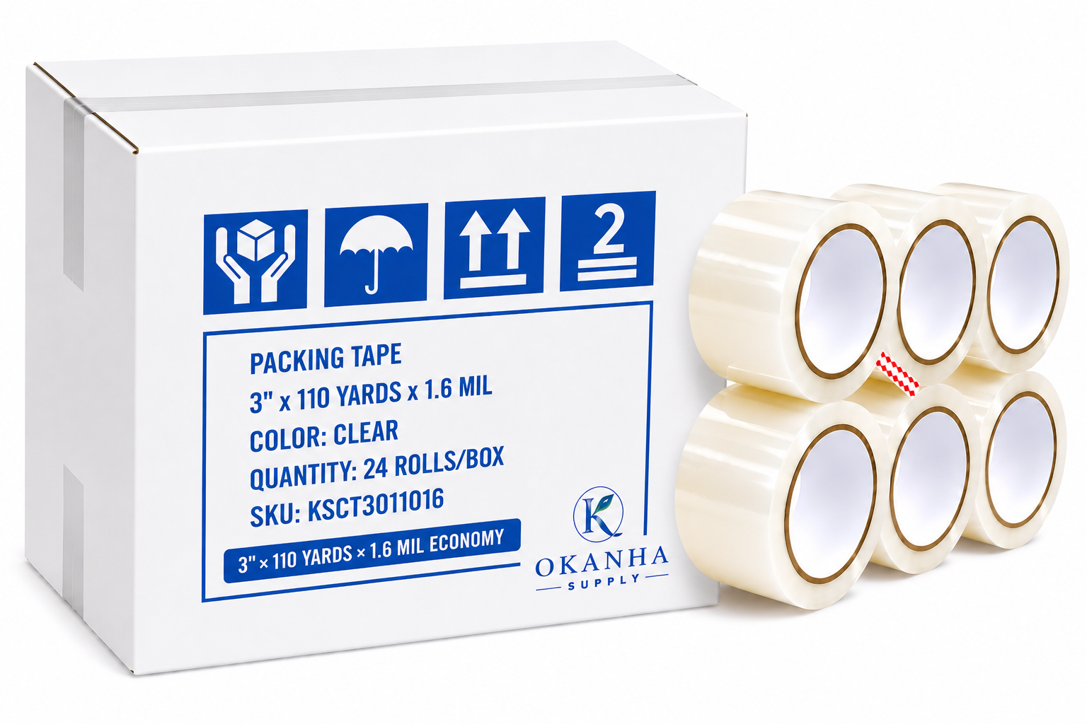 Okanha™ 1.6 Mil Clear Packing Tape – 2" × 110 Yards (330 ft)