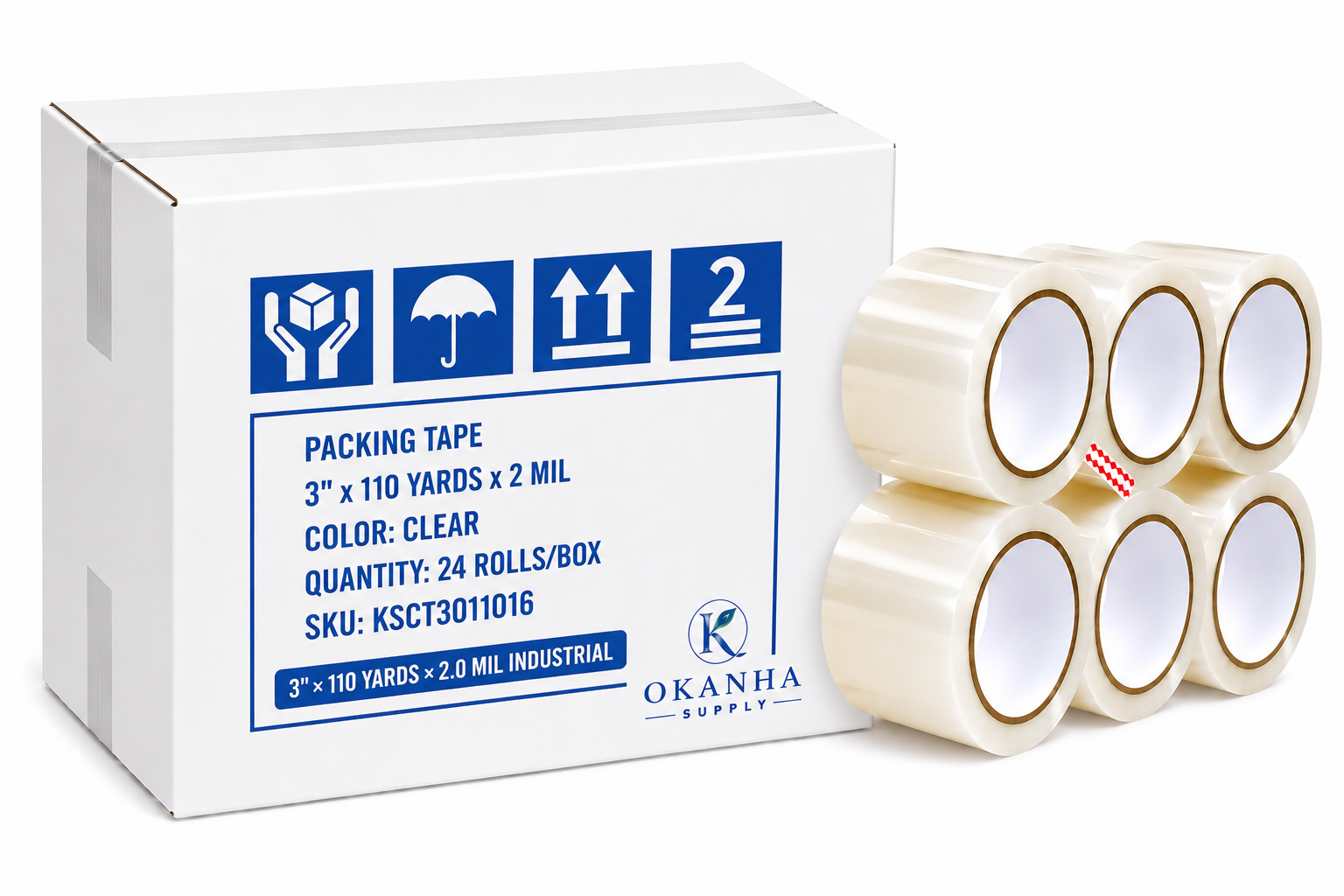 Okanha™ 3" × 110 Yards (330 ft) × 2.0 Mil Industrial Packing Tape