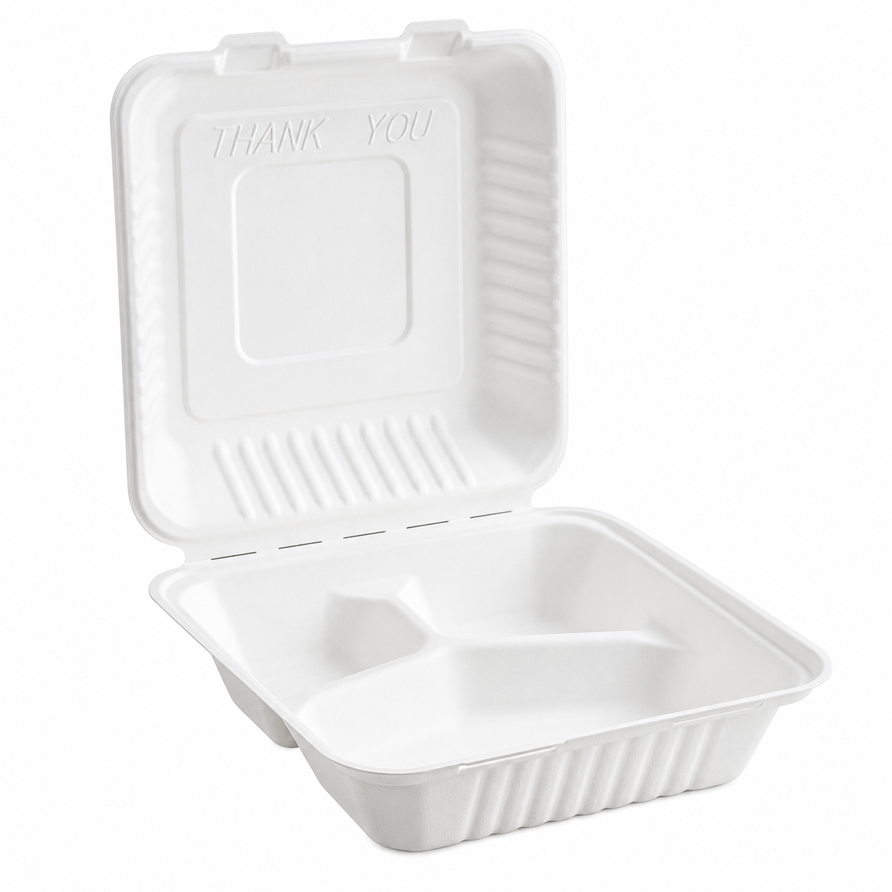 8" X 8" 3 Compartment Biodegradable Clamshells [200 Pack]