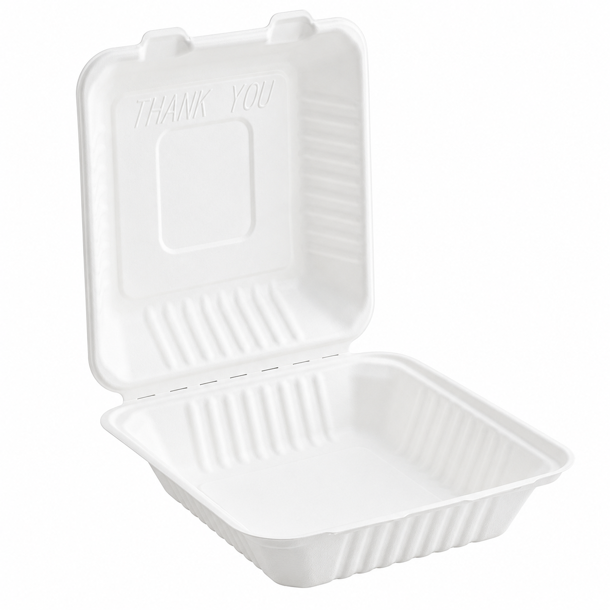 8" x 8" Bagasse Hinged Lid Container [300/Case]