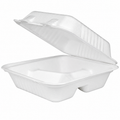 Brheez 8" x 8" - 3 Compartment Bagasse Take Out Containers, White [150/Case]