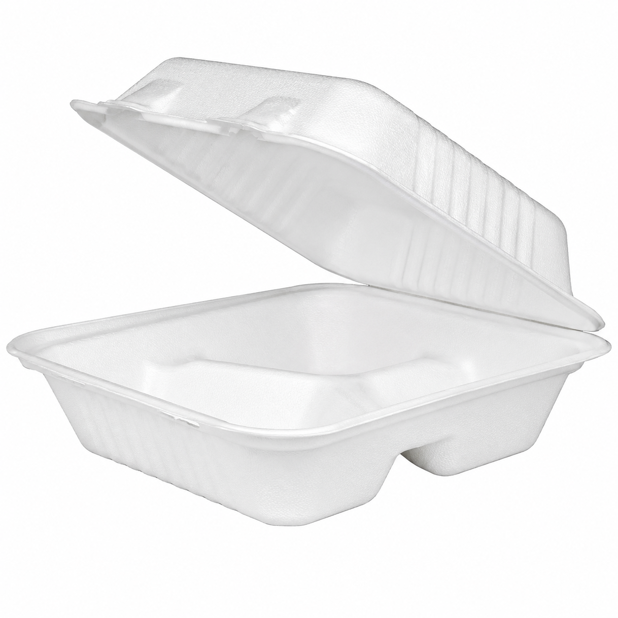 Brheez 8" x 8" - 3 Compartment Bagasse Take Out Containers, White [150/Case]