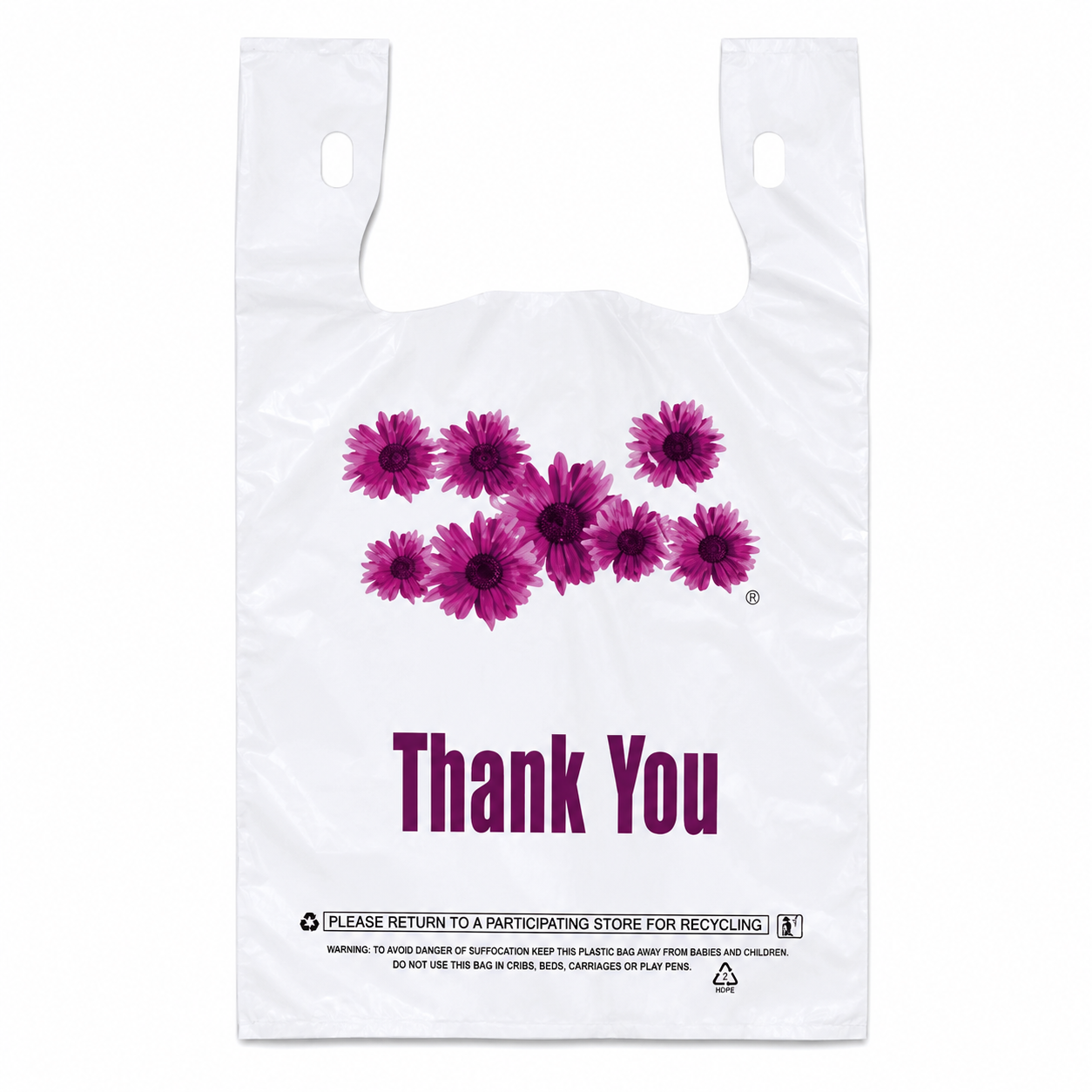 1/6 Flower Print Plastic T-Shirt Bags, White [400/Case]