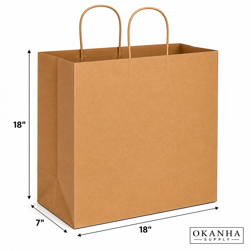 OKANHA Brown Kraft Paper Shopping Bags with Handles 8" x 5" x 10"