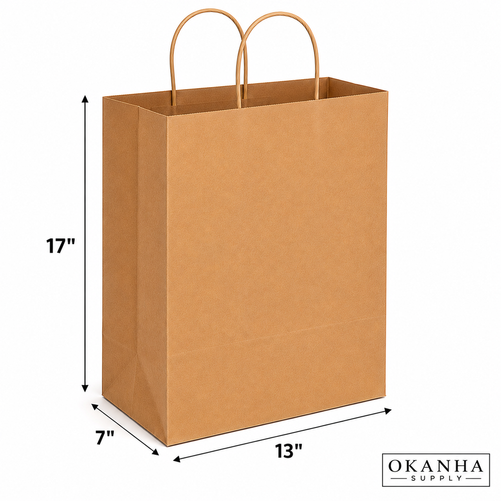 OKANHA Brown Kraft Paper Shopping Bags with Handles 8" x 5" x 10"