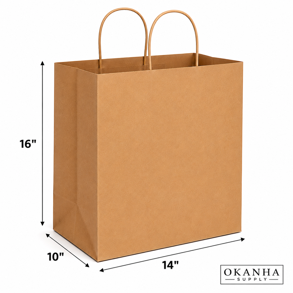 OKANHA Brown Kraft Paper Shopping Bags with Handles 8" x 5" x 10"