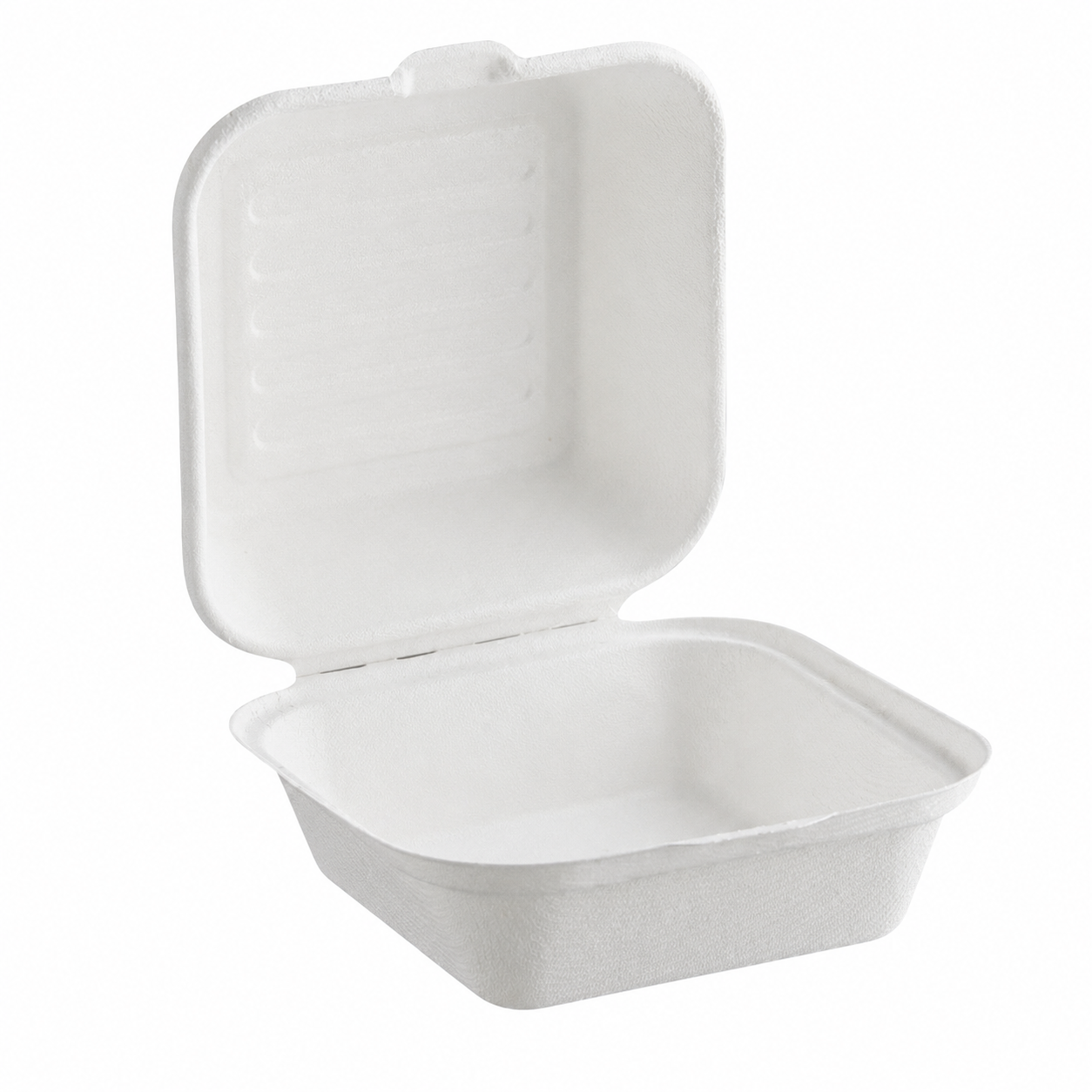 DK 6" x 6" White Bagasse Hinged Lid Container [400/Case]