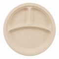 Brheez 10" - 3 Compartment Round Bagasse Plate, Natural