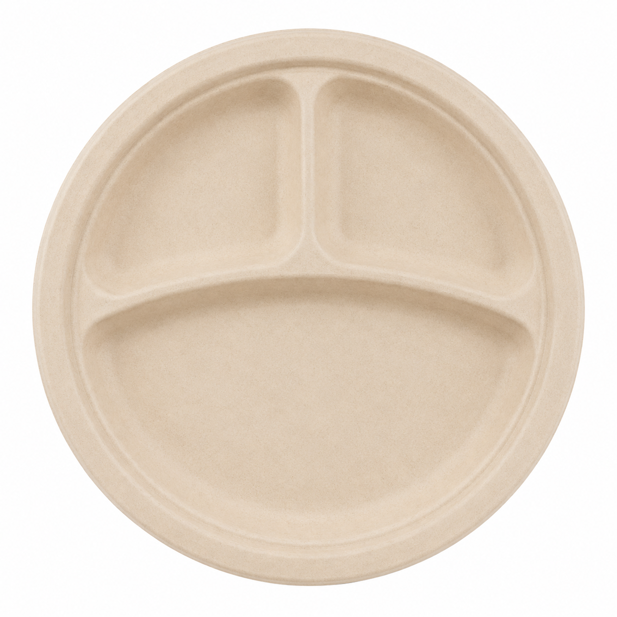 Brheez 10" - 3 Compartment Round Bagasse Plate, Natural