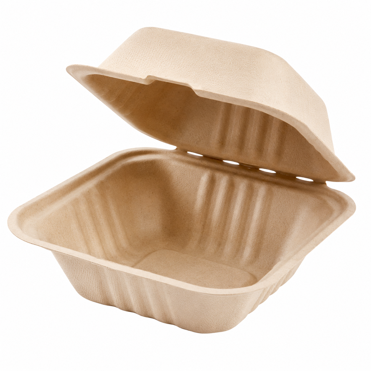 Karat Earth 6''x 6'' Compostable Bagasse Hinged Containers, Natural - 500 pcs